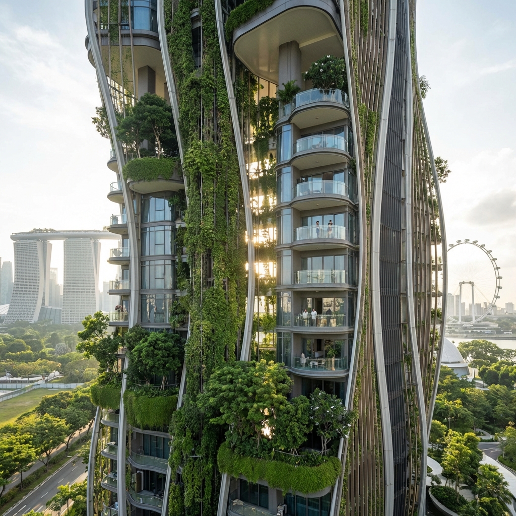 Modern Condo Facade with Greenery